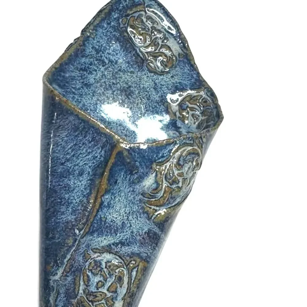 Wall Vase Handmade Ceramic Blue Sandstone Glazed 12